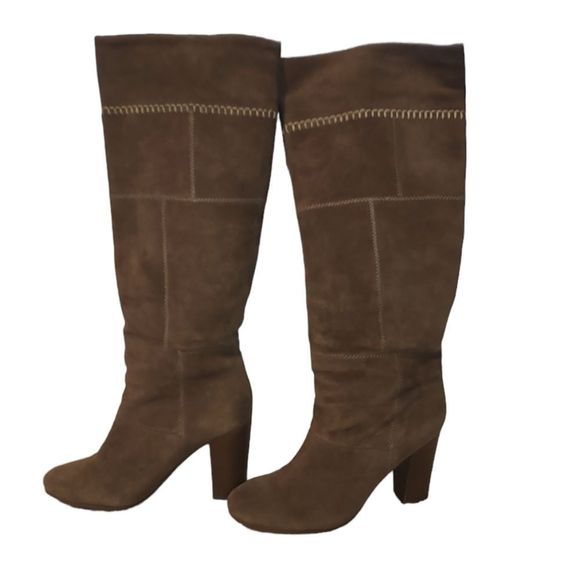 Coach Trudie Patchwork Suede Knee High Heeled Boots Size 8 - Picture 4 of 11